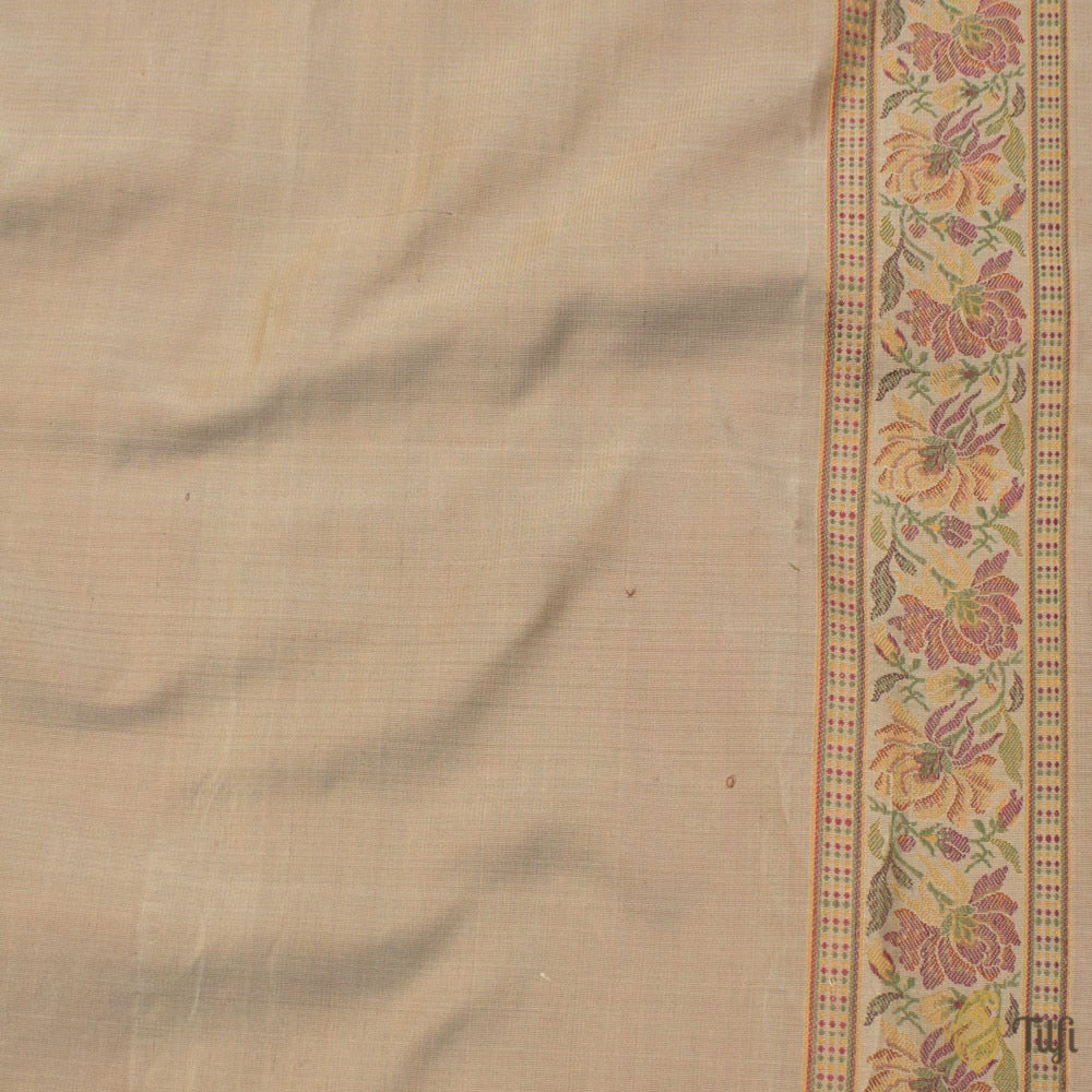 Beige Pure Soft Satin Silk Banarasi Handloom Saree