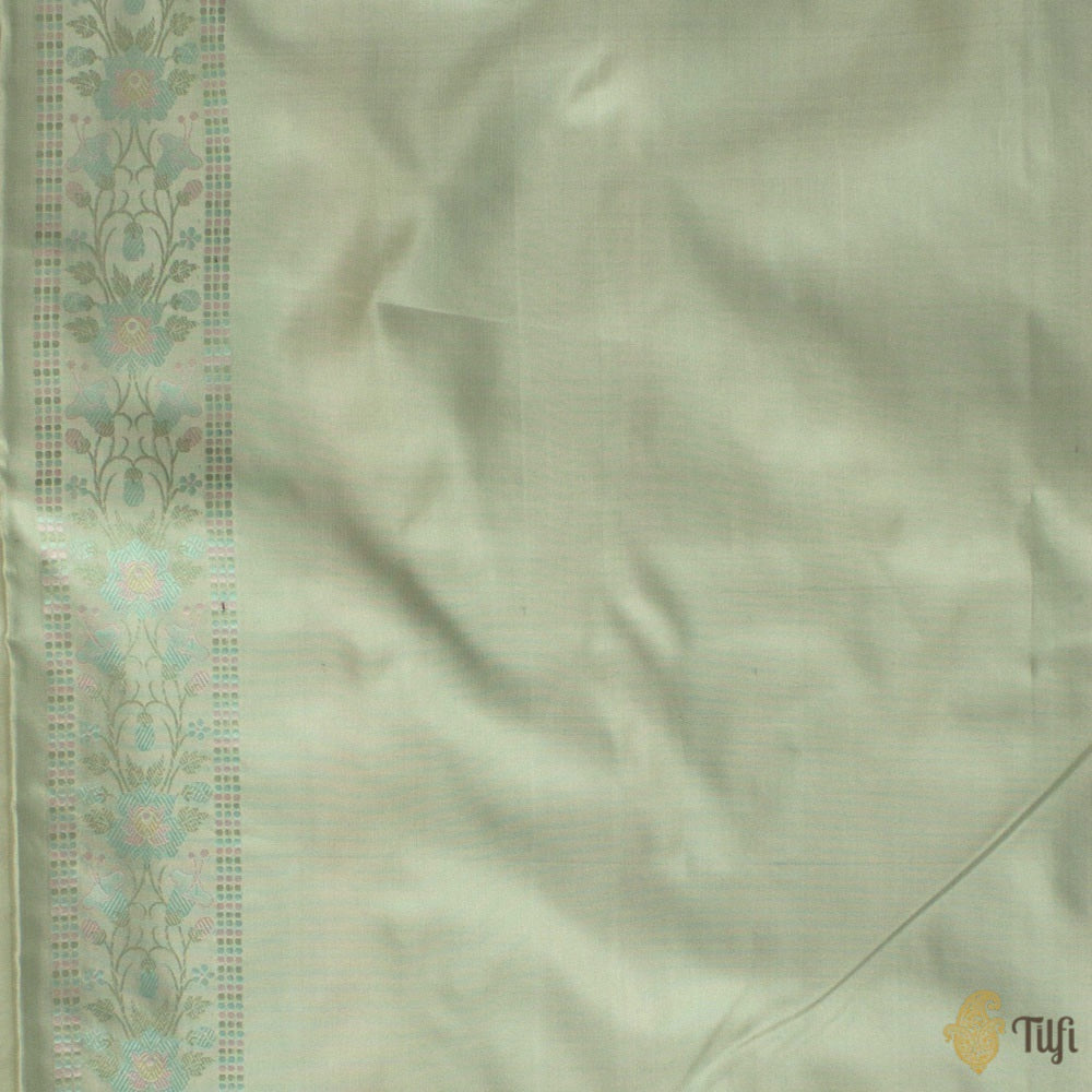 Mint Green Pure Soft Satin Silk Banarasi Handloom Saree