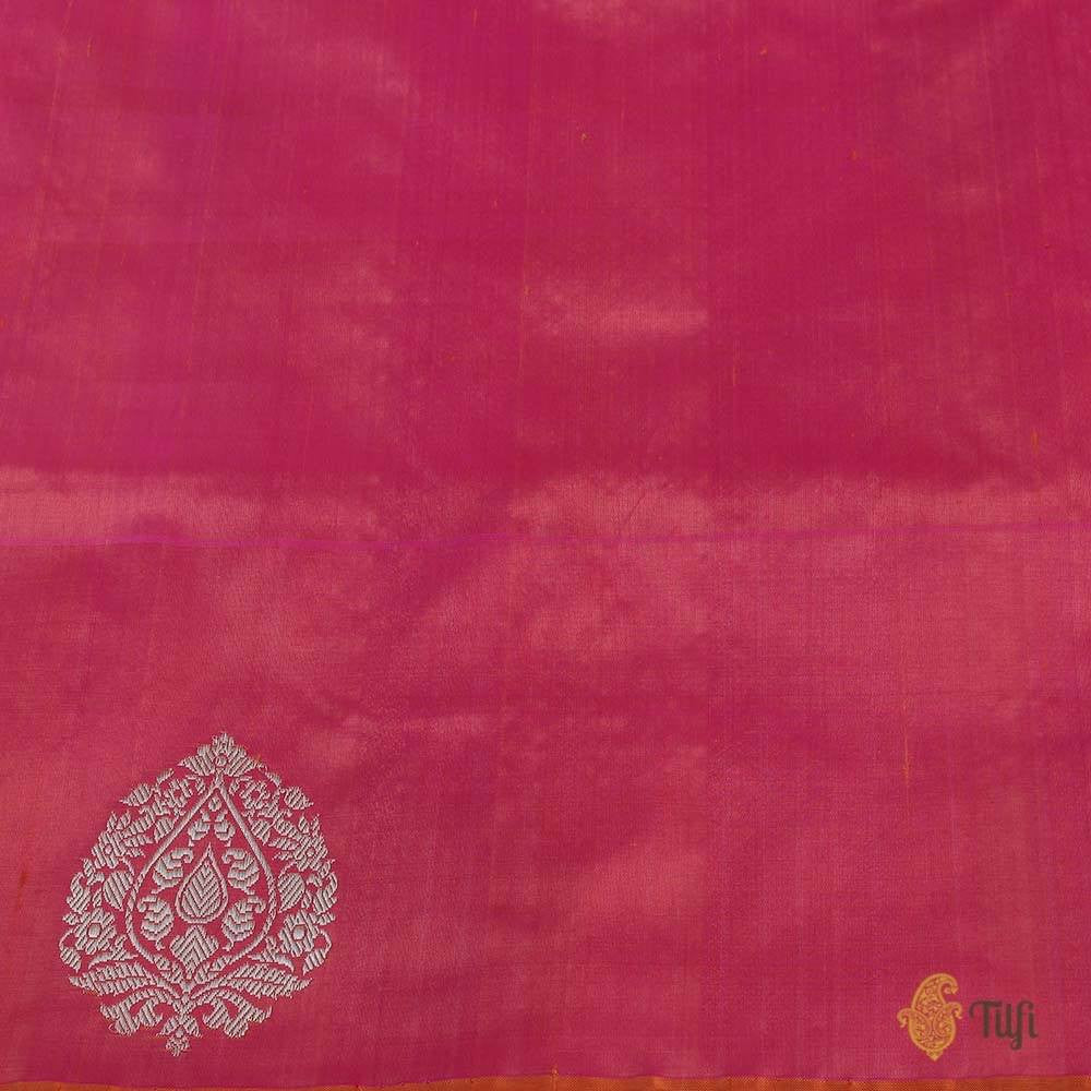 Off White-Pink Pure Kora Silk Banarasi Handloom Saree