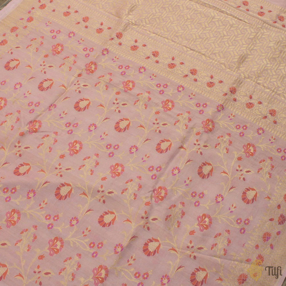 Light Pink Pure Tussar Georgette Silk Banarasi Handloom Saree