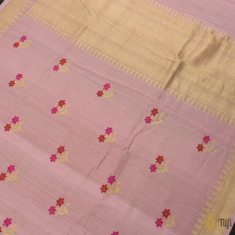 Mellow Pink Pure Tussar Georgette Banarasi Handloom Saree