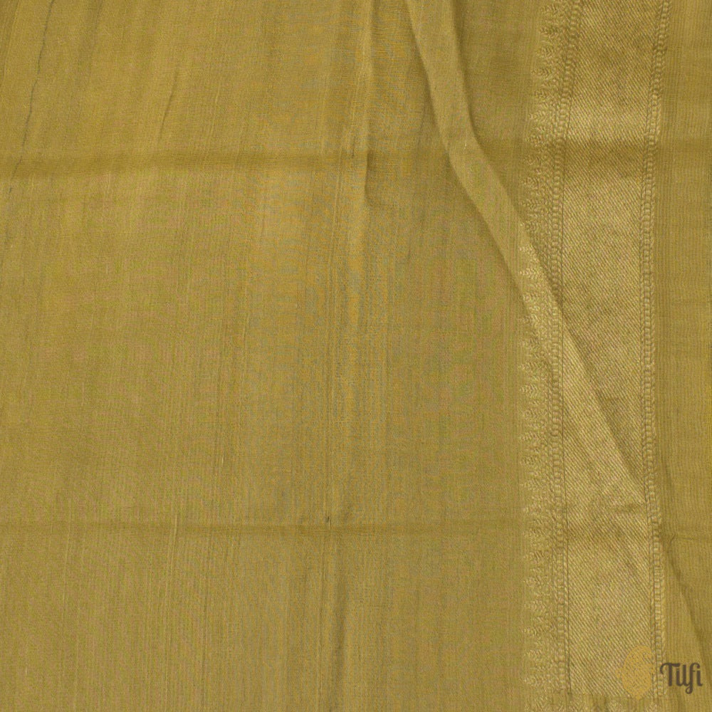 Light Bluish-Grey Pure Tussar Georgette Silk Banarasi Handloom Saree
