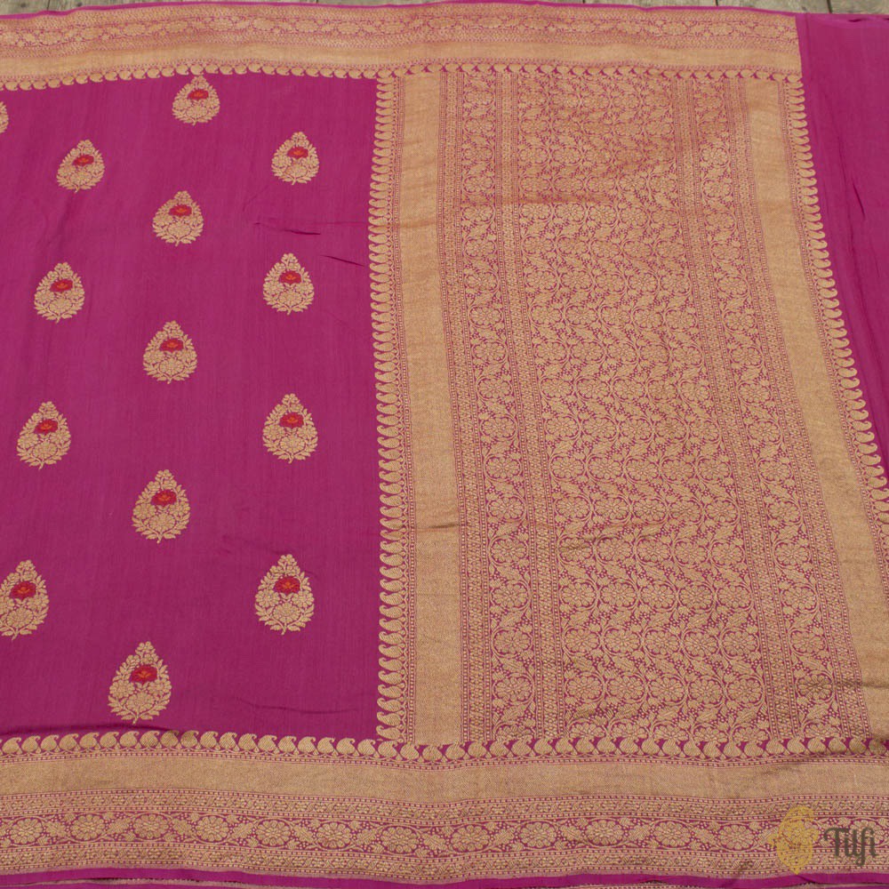 Rani Pink Pure Monga Silk Banarasi Handloom Saree