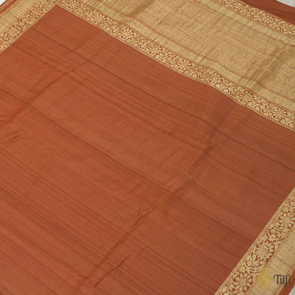 Rust Orange Pure Tussar Georgette Silk Banarasi Handloom Saree
