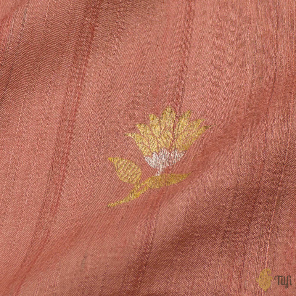 Peach Pure Tussar Georgette Silk Banarasi Handloom Saree