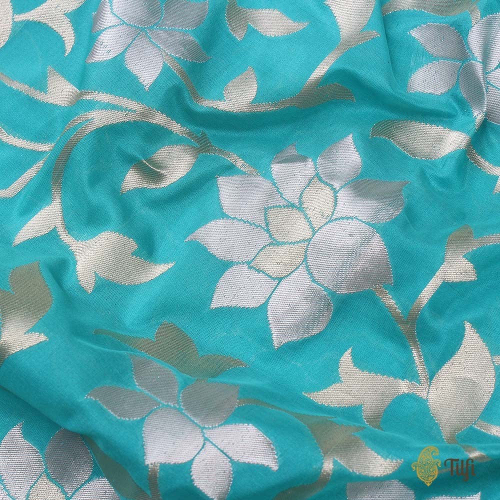 Ferozi Blue Pure Katan Silk Georgette Banarasi Handloom Saree