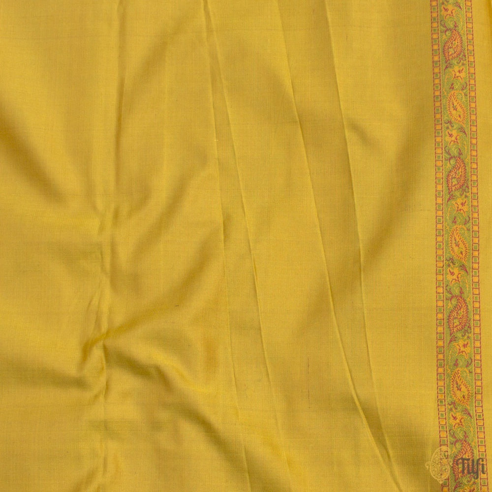 Yellow Pure Soft Satin Silk Tanchoi Jamawar Banarasi Handloom Saree