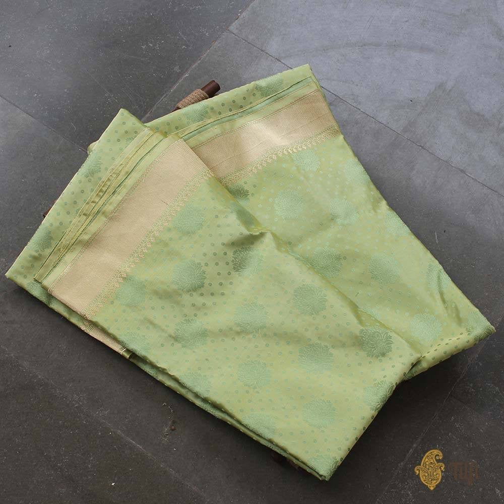 Light Green Pure Soft Satin Silk Banarasi Handloom Saree