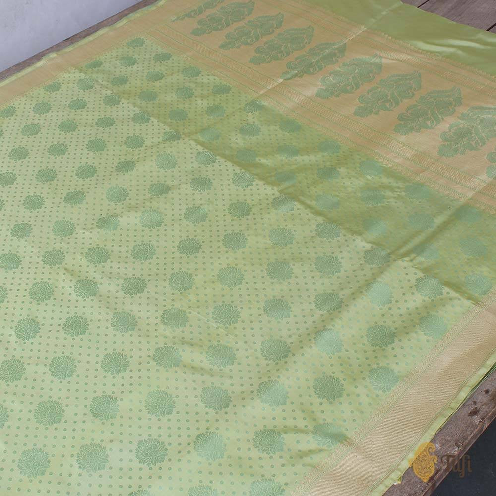 Light Green Pure Soft Satin Silk Banarasi Handloom Saree