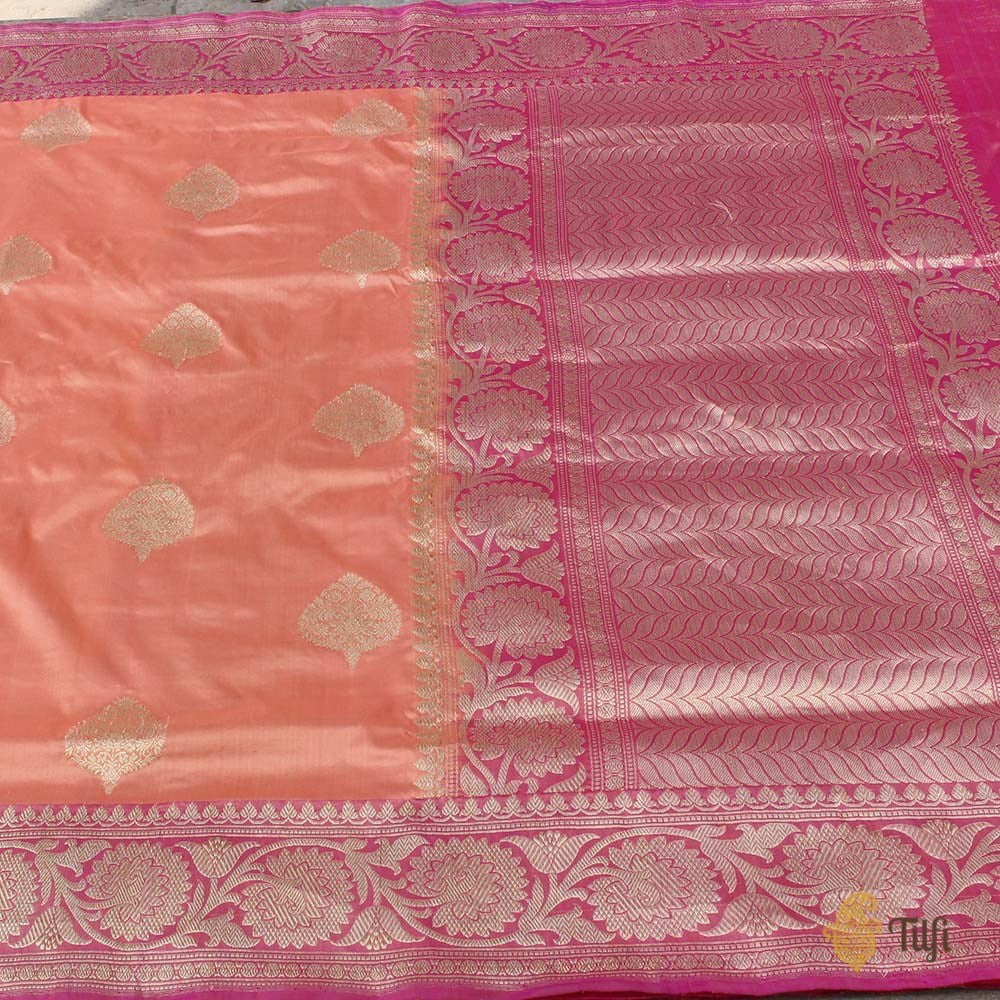 Peach Pure Katan Silk Banarasi Handloom Saree