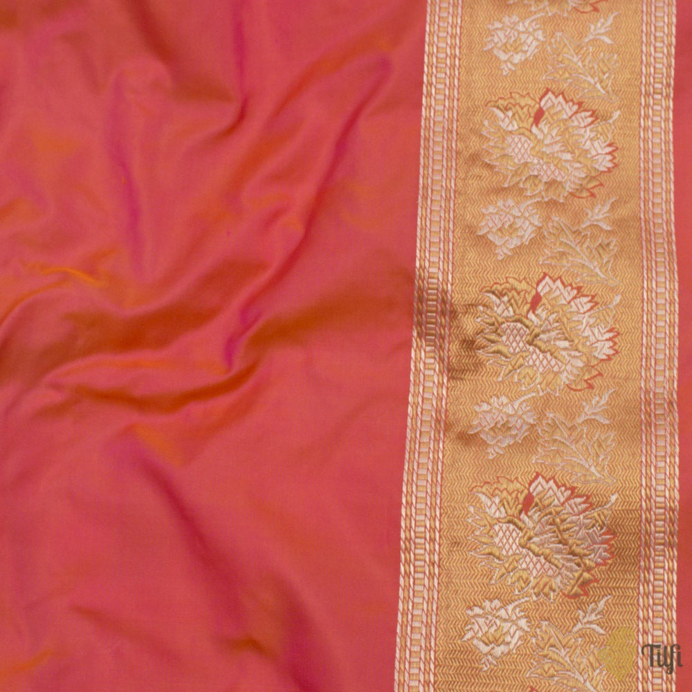 Orange-Rani Pink Pure Katan Silk Handloom Banarasi Saree