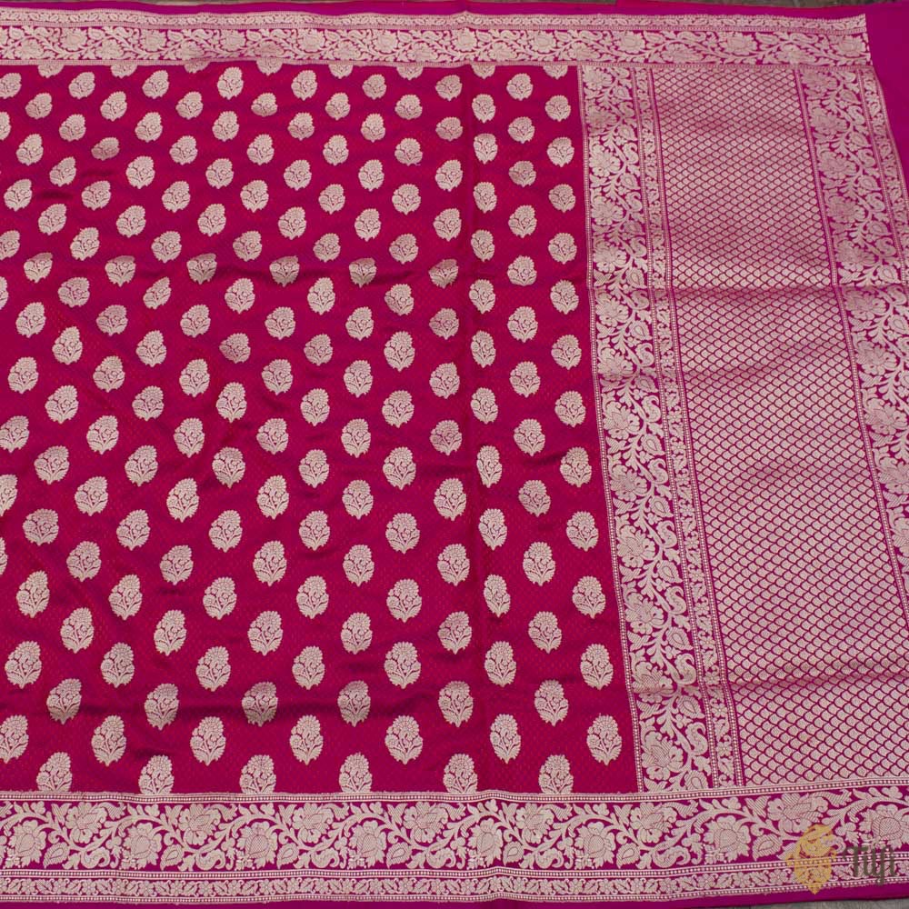 Rani Pink-Red Pure Soft Satin Silk Banarasi Handloom Saree