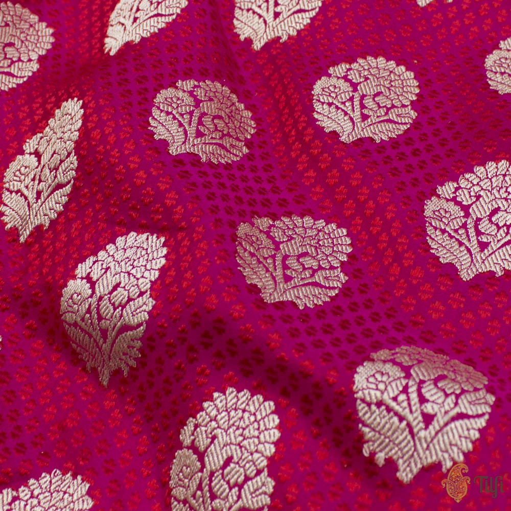 Rani Pink-Red Pure Soft Satin Silk Banarasi Handloom Saree