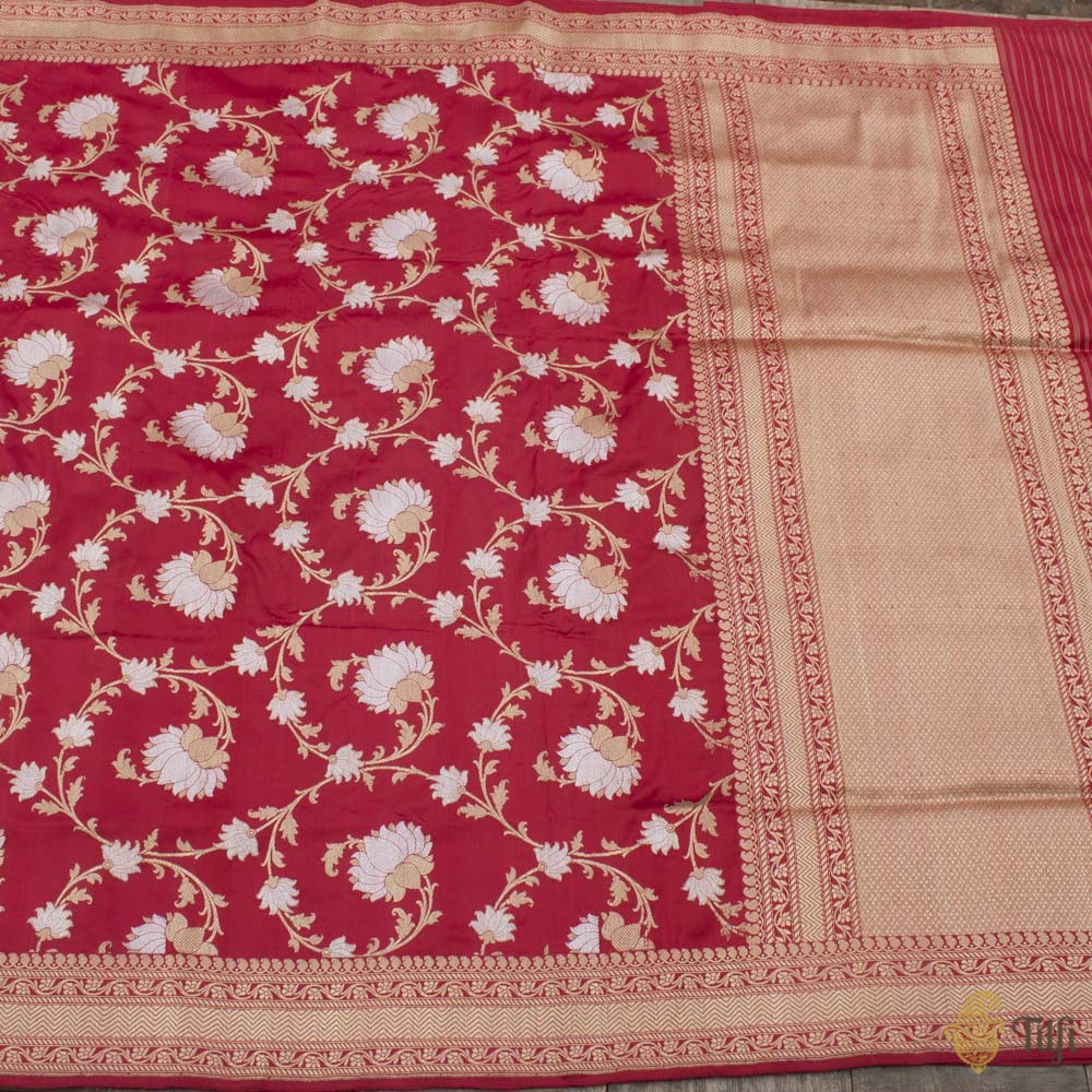Red Pure Katan Silk Banarasi Handloom Kadwa Saree