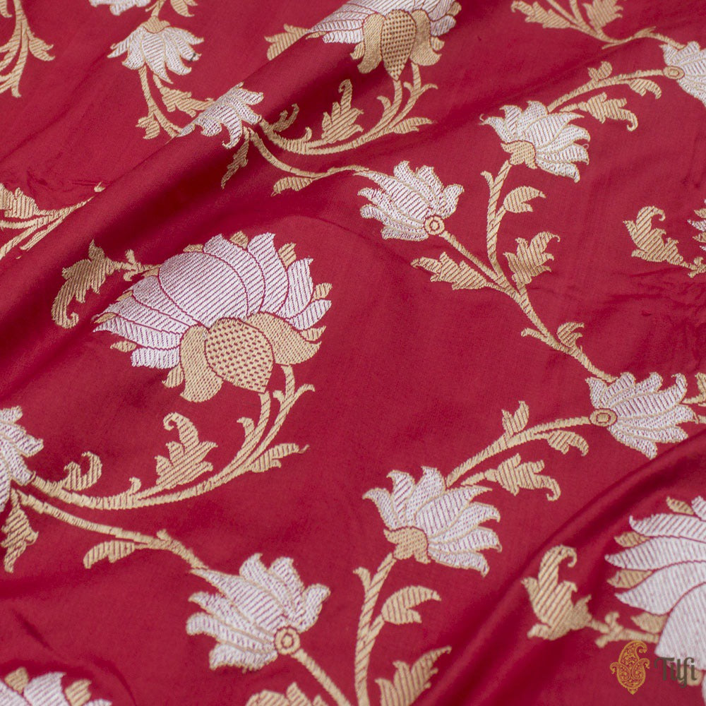 Red Pure Katan Silk Banarasi Handloom Kadwa Saree
