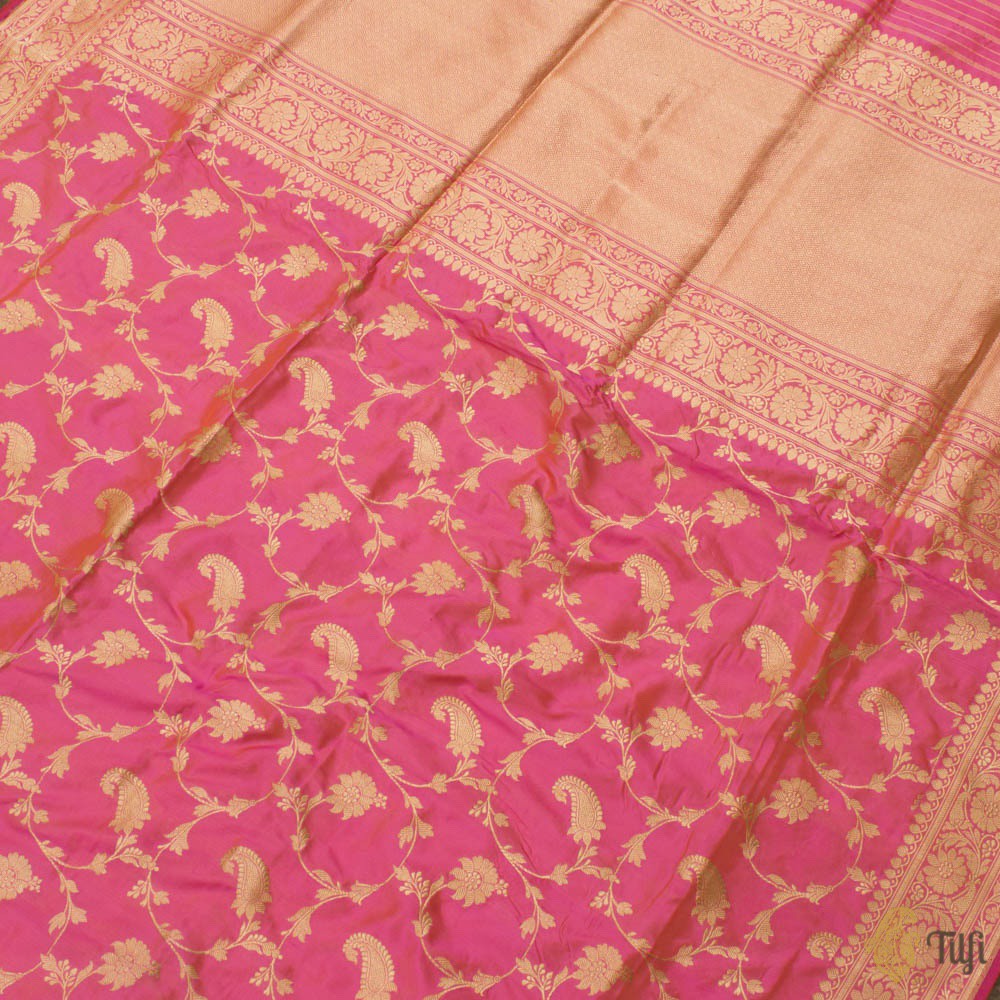 Light Orange-Pink Pure Katan Silk Banarasi Handloom Saree