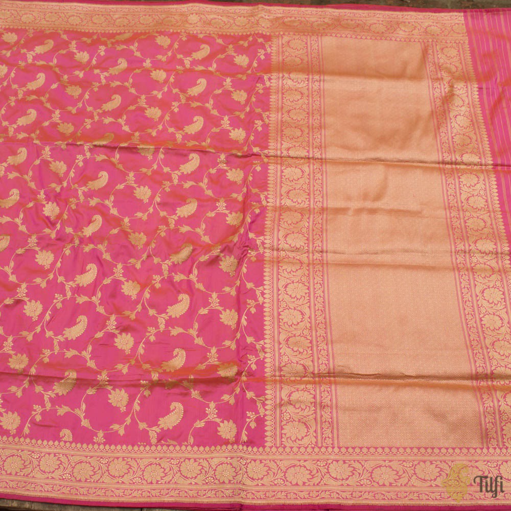 Light Orange-Pink Pure Katan Silk Banarasi Handloom Saree