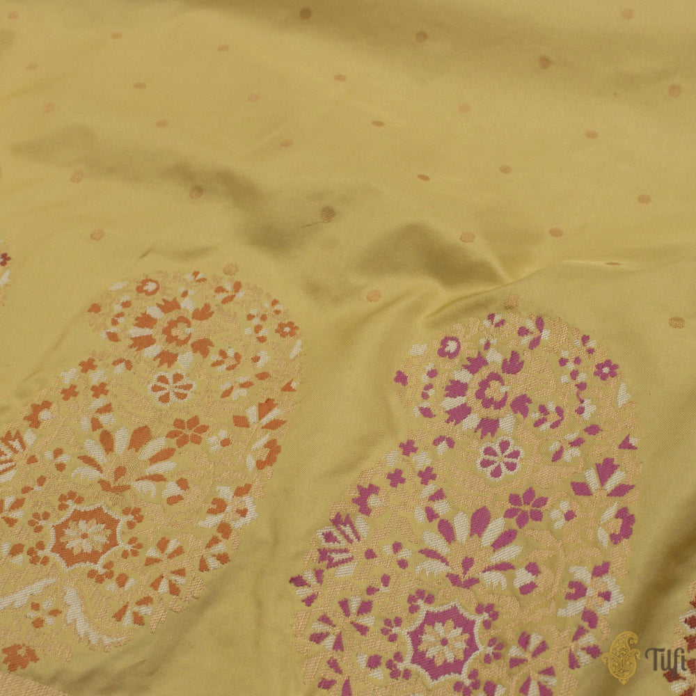 Light Yellow Pure Katan Silk Banarasi Handloom Saree