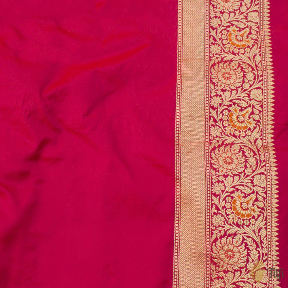 Red-Dark Pink Pure Katan Silk Banarasi Handloom Saree