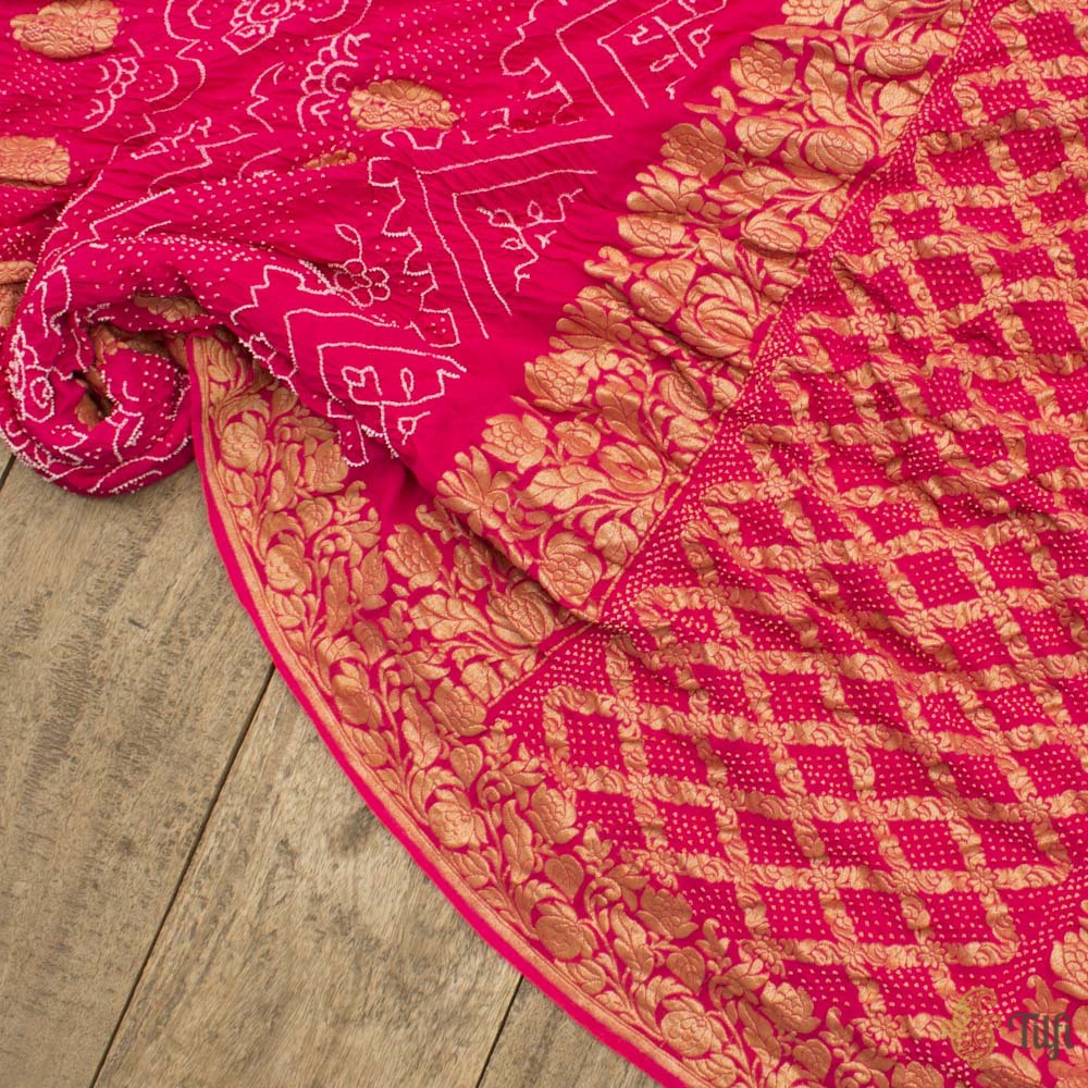Pink Pure Georgette Banarasi Bandhani Handloom Saree