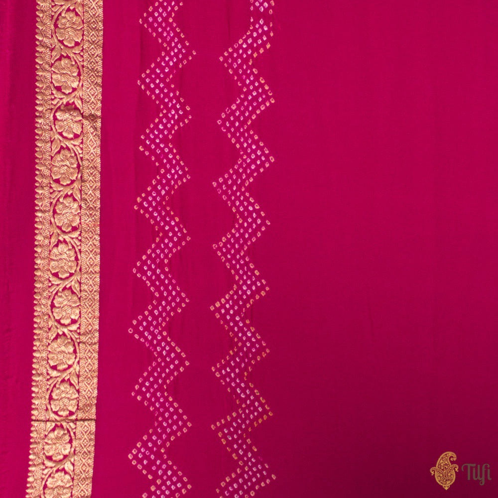 Gulabi Pink-Rani Pink Pure Georgette Banarasi Bandhani Handloom Saree