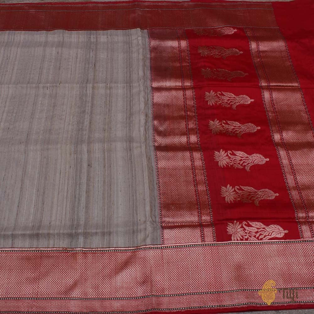 Beige Pure Tussar Silk Banarasi Handloom Saree