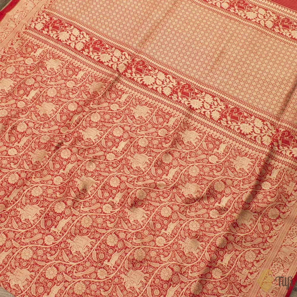 Red Pure Katan Silk Banarasi Shikargah Handloom Saree