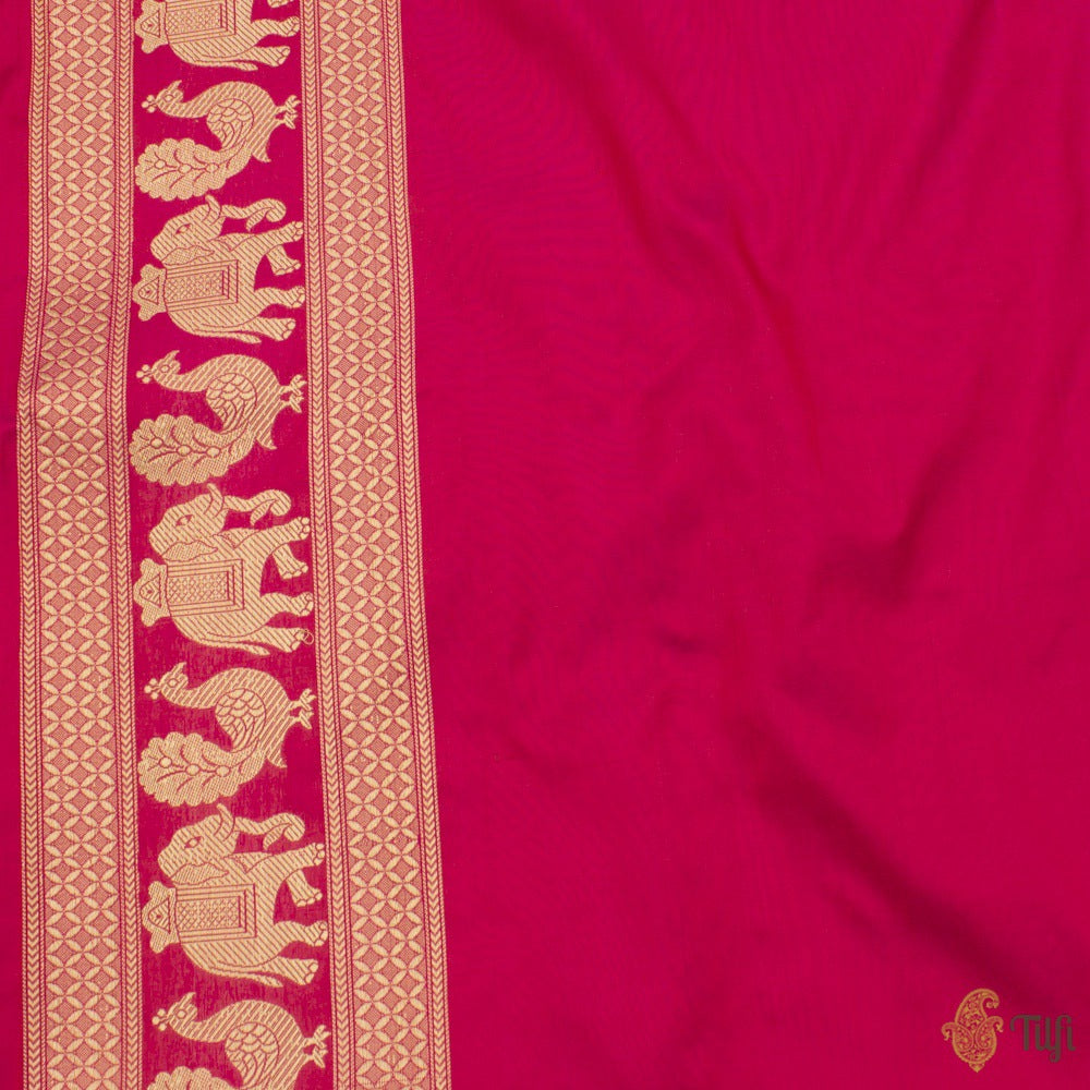 Rani Pink-Red Pure Katan Silk Banarasi Shikargah Handloom Saree