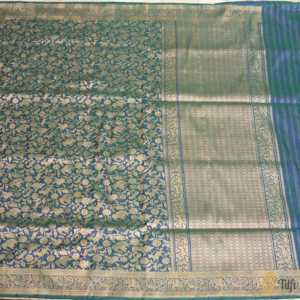 Green-Purple Pure Katan Silk Banarasi Shikaargah Handloom Saree