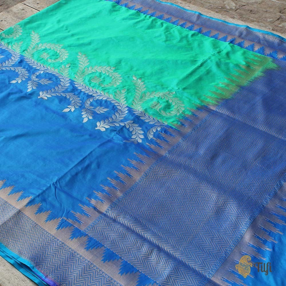 Green-Blue Pure Katan Silk Banarasi Handloom Saree