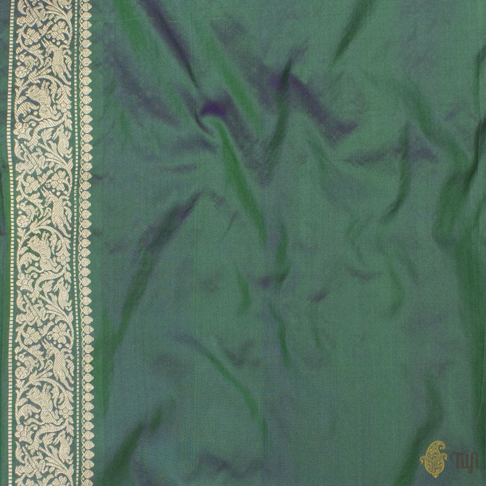 Purple-Deep Green Pure Katan Silk Banarasi Shikaargah Handloom Saree