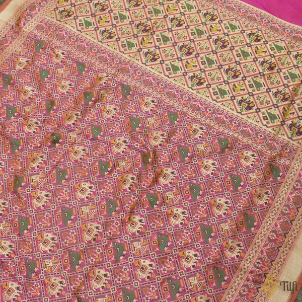 Orange-Pink Pure Katan Silk Banarasi Handloom Patola Saree - Tilfi