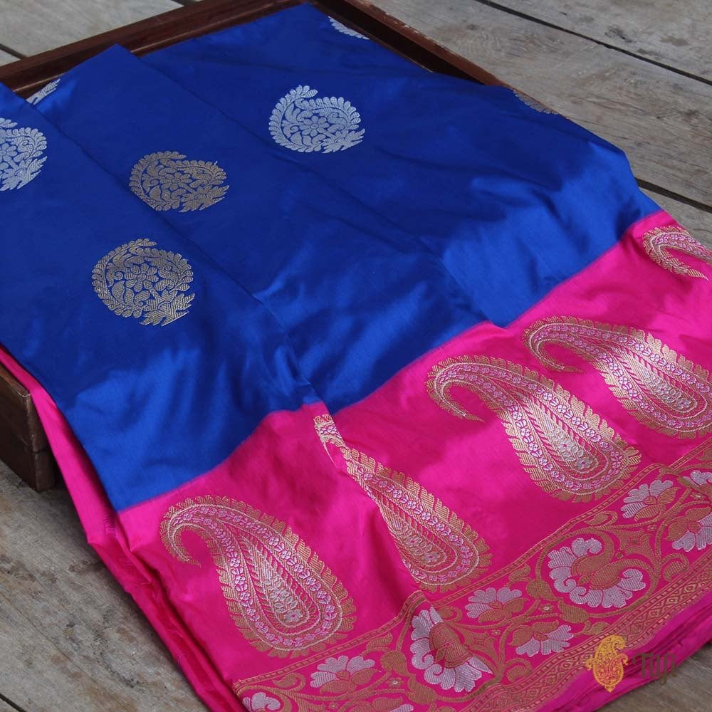 Royal Blue-Pink Pure Katan Silk Banarasi Handloom Saree