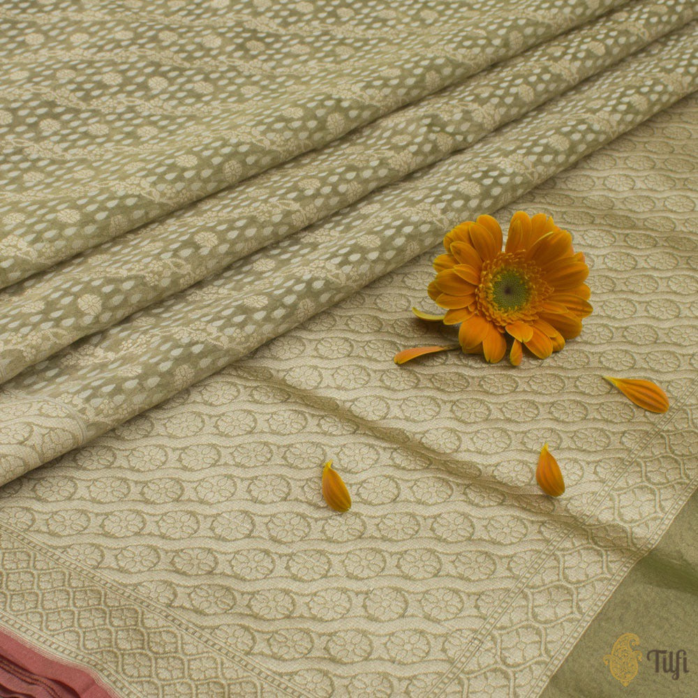 Green-Gold Pure Kora Tissue Banarasi Handloom Saree