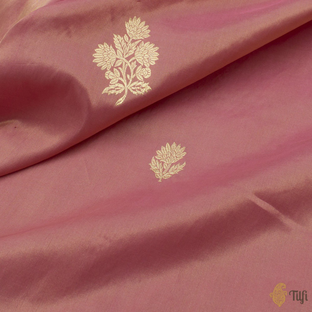 Coral PeachGold Pure Katan Silk Tissue Banarasi Handloom Saree Tilfi