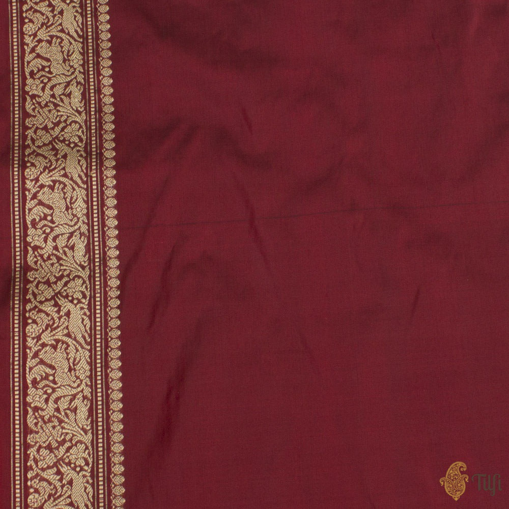 Black-Red Pure Katan Silk Banarasi Shikaargah Handloom Saree