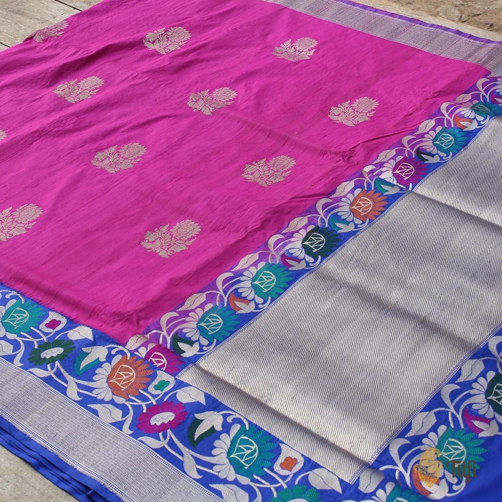 Rani Pink Pure Tussar Silk Banarasi Handloom Saree