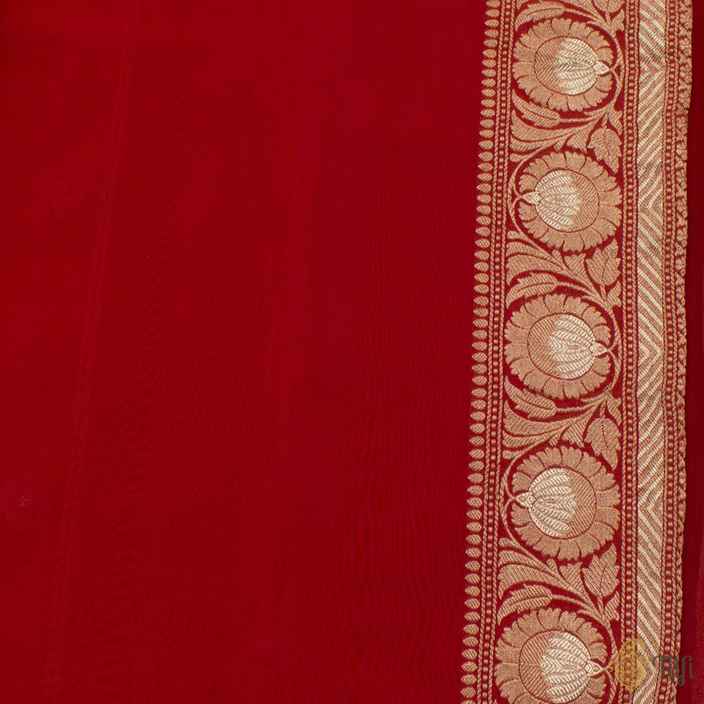 Reddish Maroon Pure Georgette Banarasi Handloom Saree