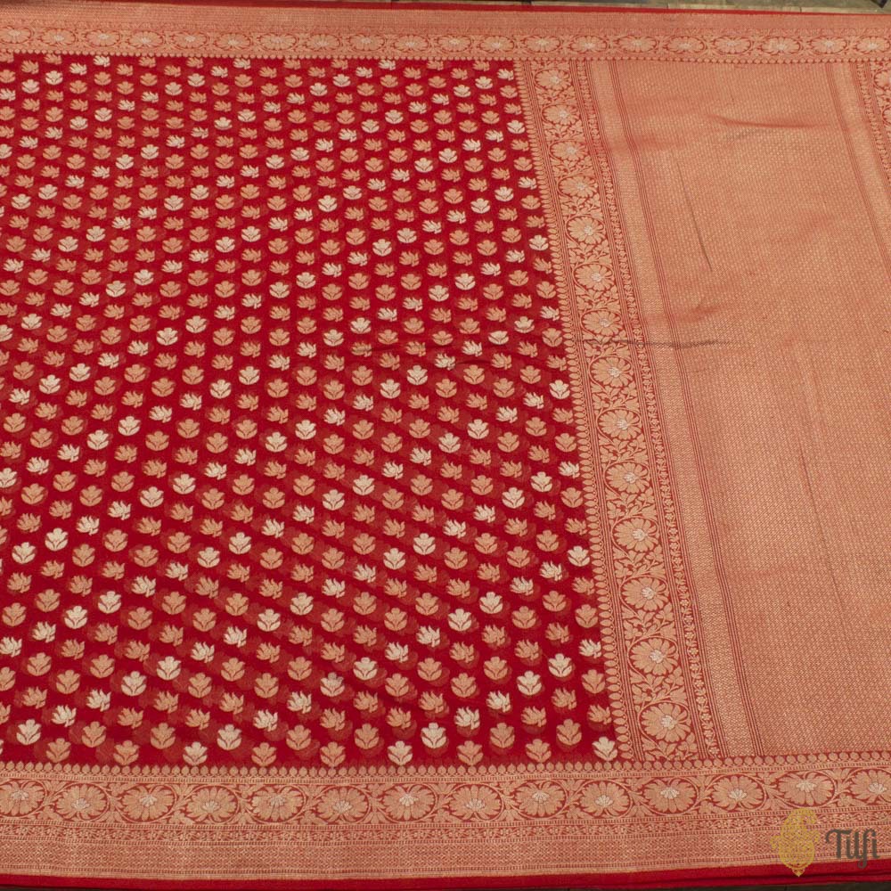 Red Pure Georgette Banarasi Handloom Saree