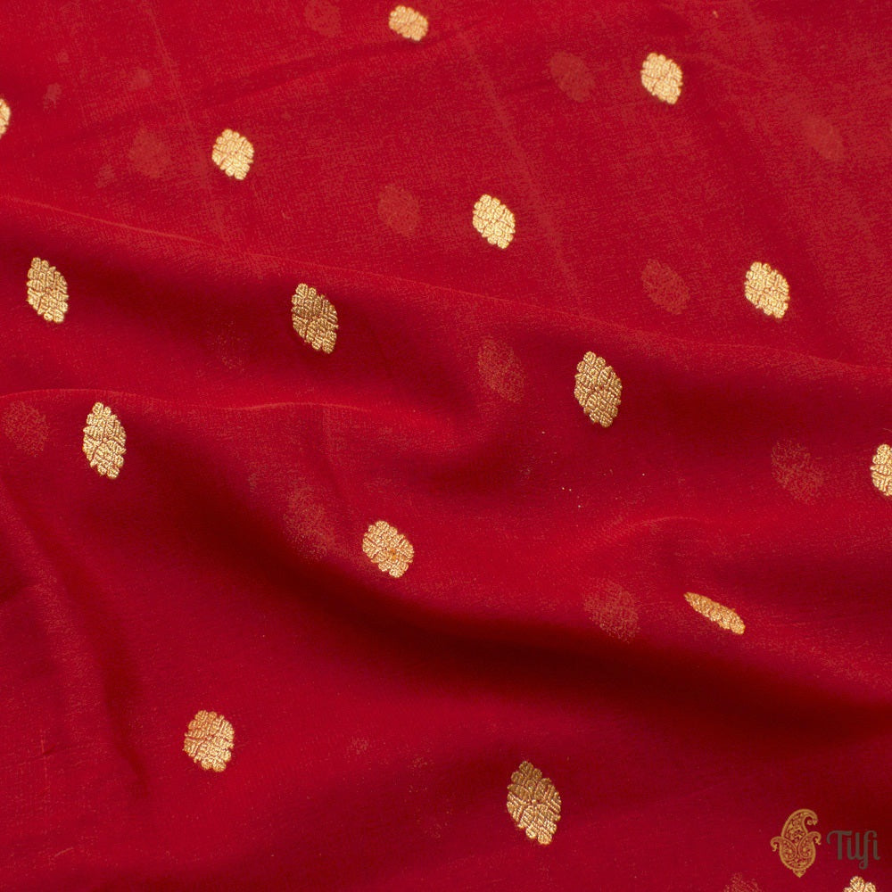 Reddish Maroon Pure Georgette Banarasi Handloom Saree