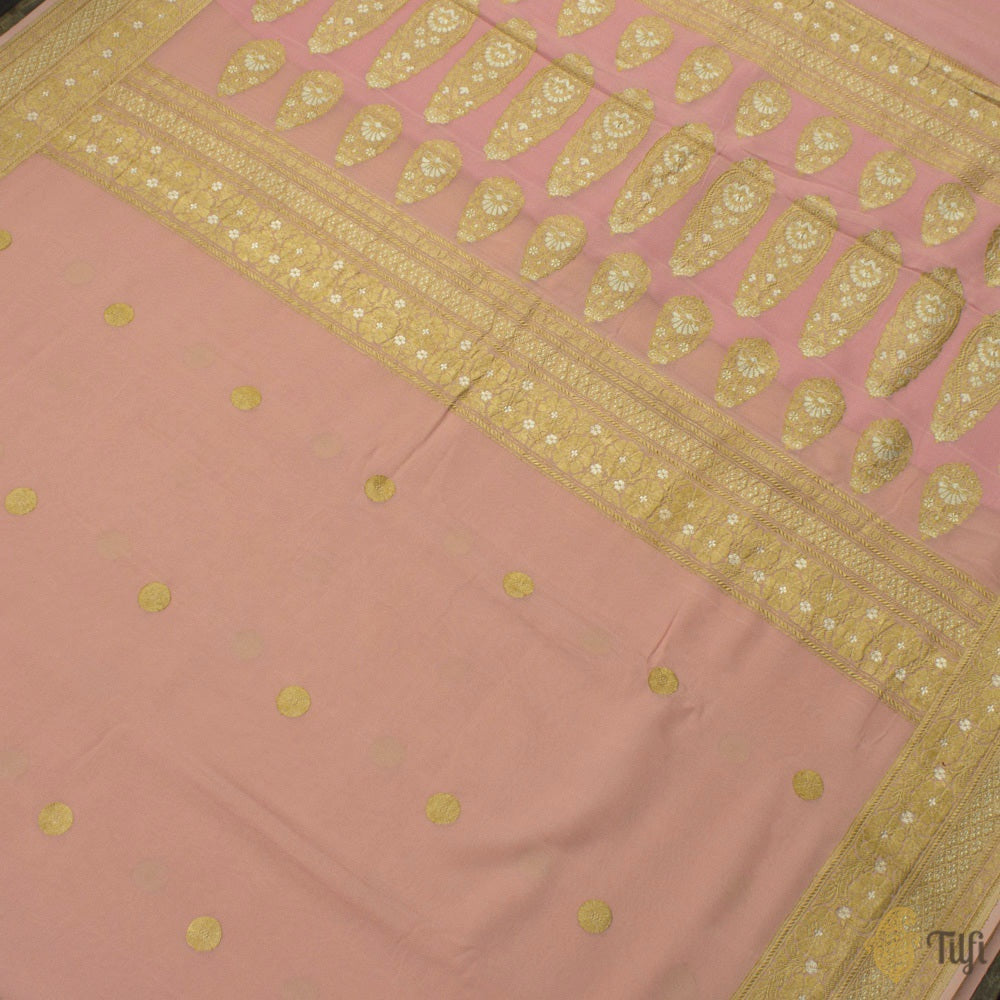 Soft Pink Pure Georgette Banarasi Handloom Saree