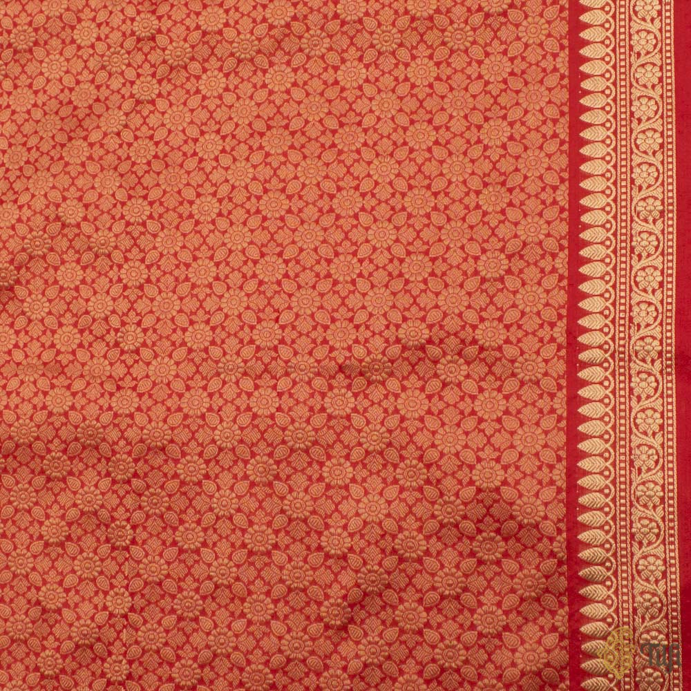 Off-White-Red Pure Katan Silk Banarasi Handloom Saree