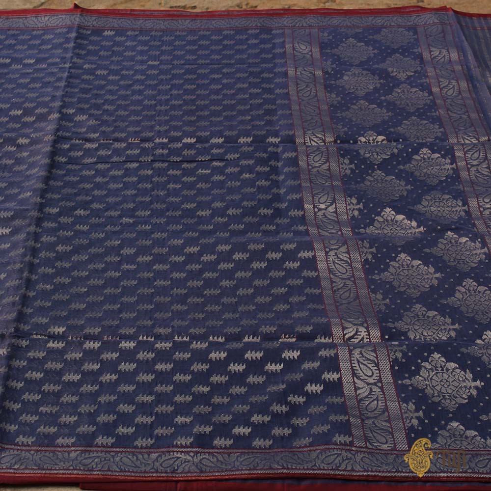 Navy Blue Pure Cotton Banarasi Handloom Saree