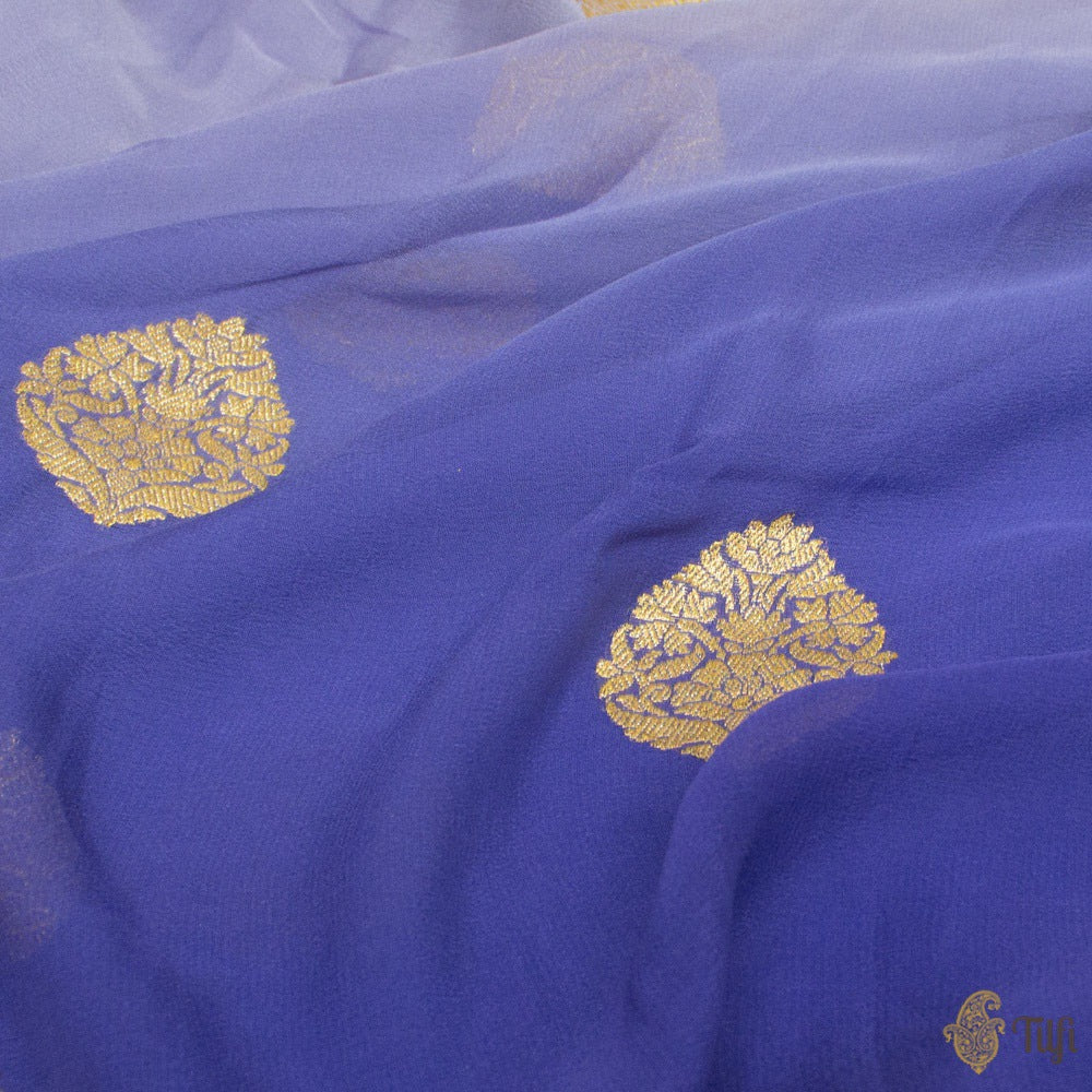 Royal Blue Ombré Pure Georgette Banarasi Handloom Saree
