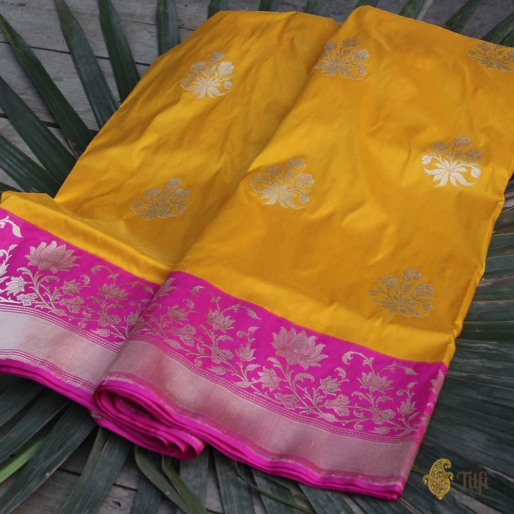 Yellow Pure Katan Silk Banarasi Kadiyal Handloom Saree