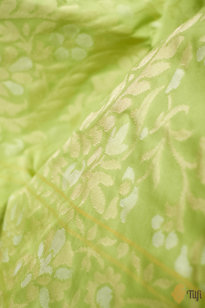 Pista Green Pure Katan Silk Real Zari Banarasi Handloom Saree