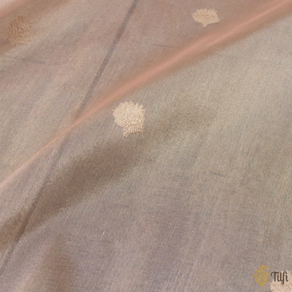 Peach Pure Kora Tissue Silk Banarasi Handloom Saree