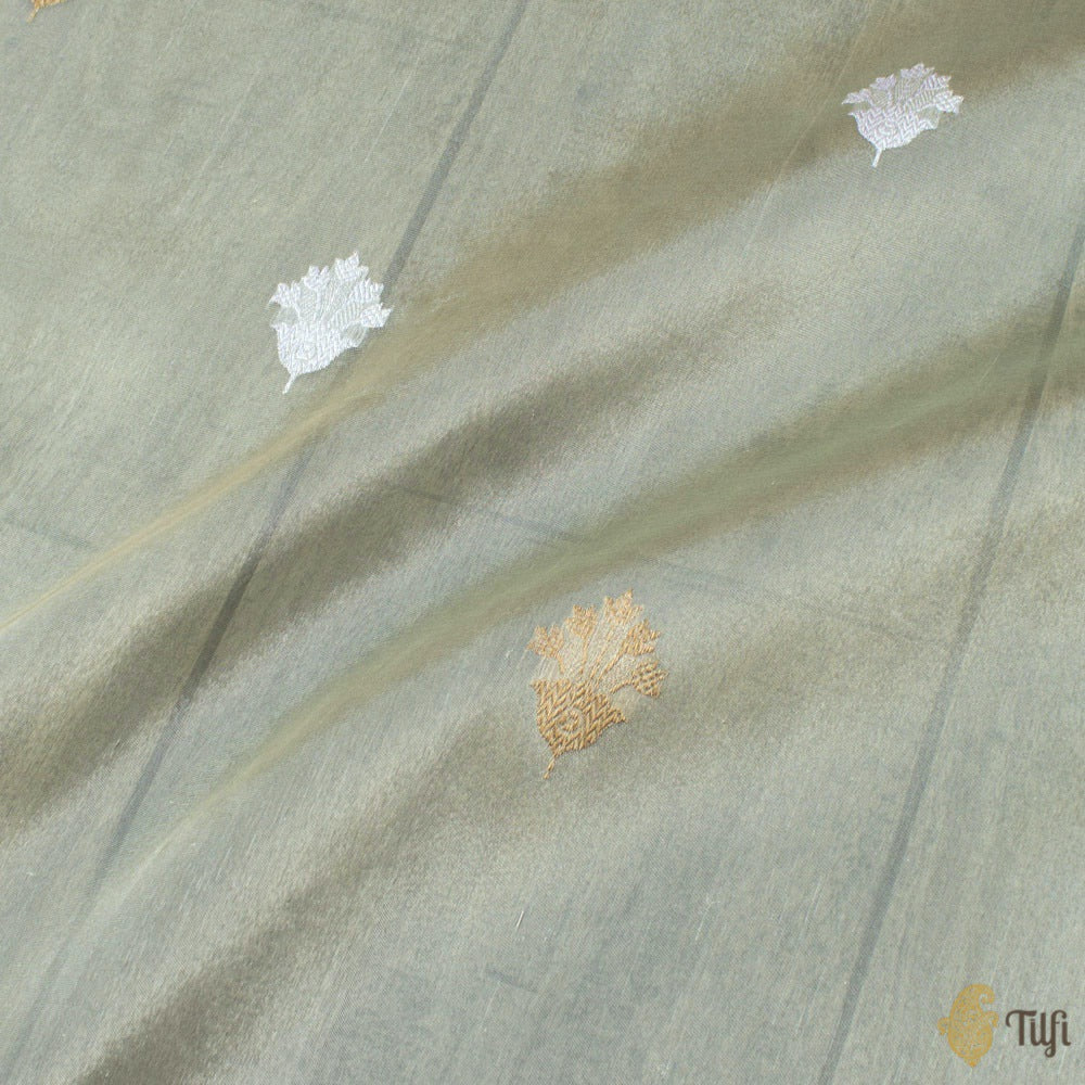 Aqua Green-Silver Pure Kora Tissue Silk Banarasi Handloom Saree