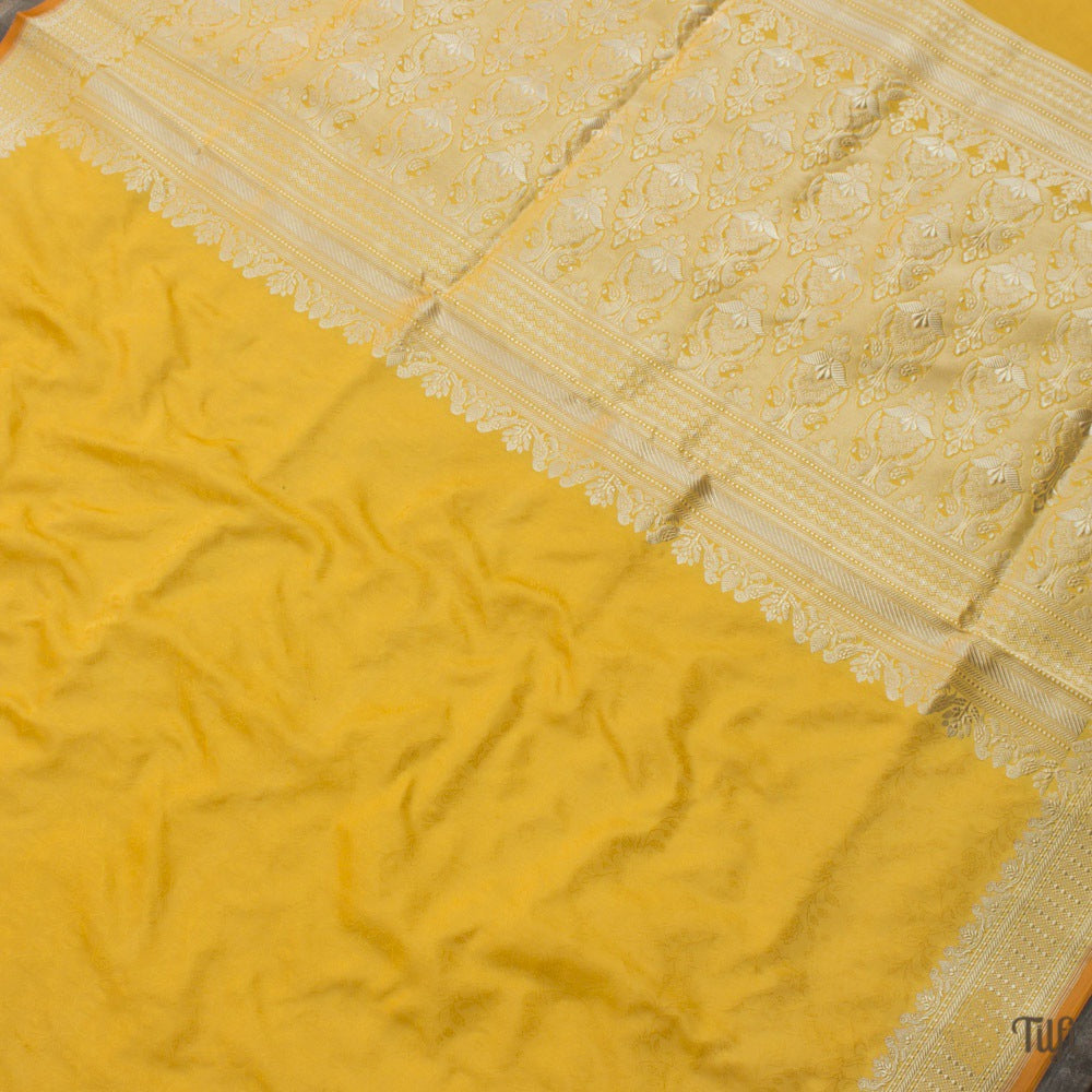 Yellow Pure Soft Satin Silk Banarasi Handloom Saree