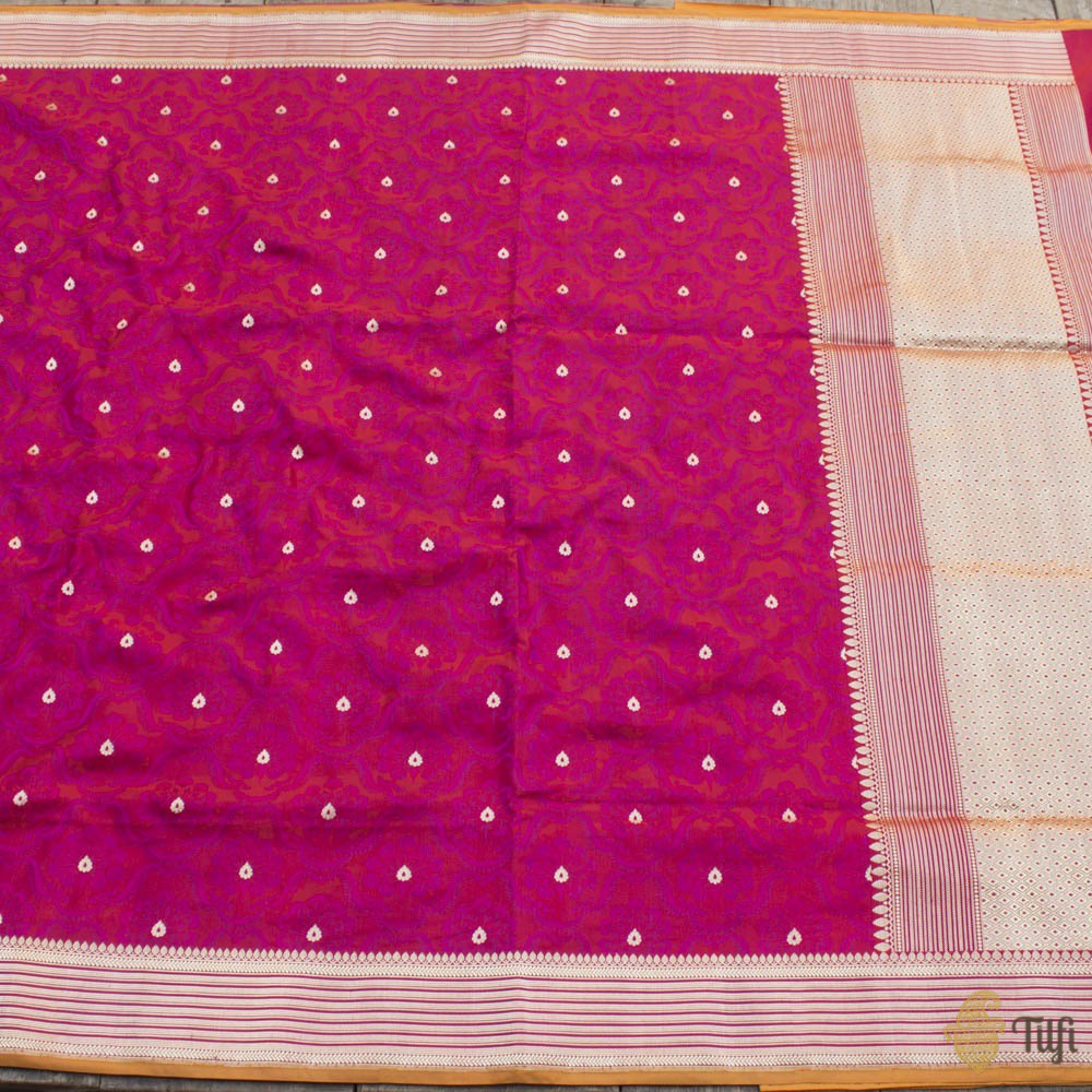 Red-Pink Pure Soft Satin Silk Banarasi Handloom Saree